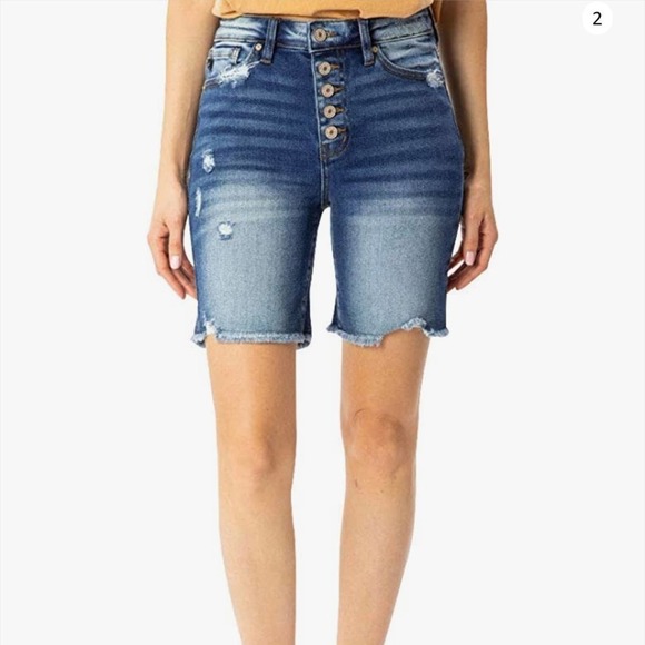 Kancan Estilo Distressed Button Fly Bermuda Denim Shorts - Picture 11 of 11